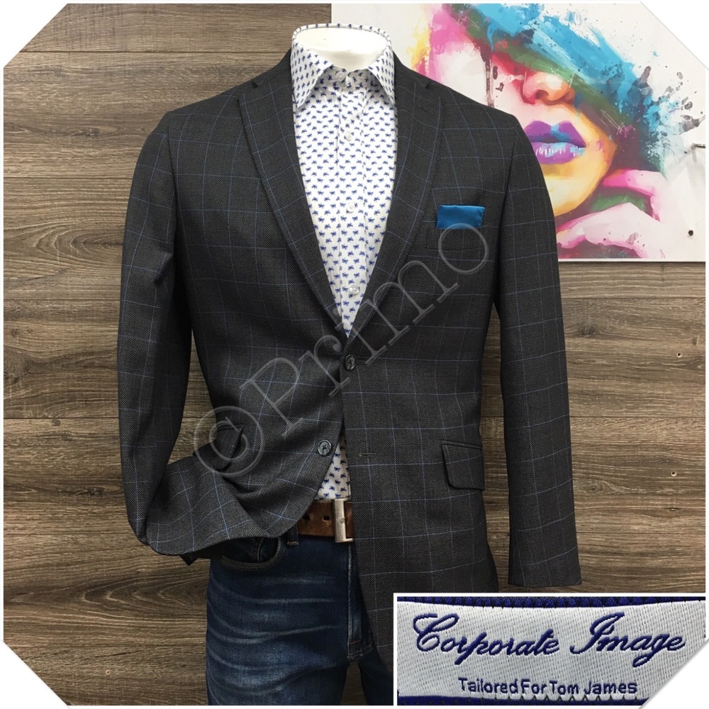 TOM JAMES Men Bespoke Blazer Sport Coat Casual Jacket Size 42L Classic Wool Suit